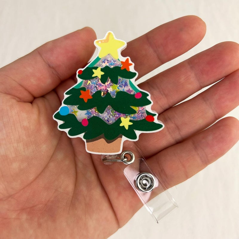 LEBEIGHT Christmas Tree Shaker Badge Reel Retractable for Nurse Nursing RN CNA Doctor Medical Worker & Teacher | Funny Nurse Gifts Holiday ID Badge Holder with Alligator Clip & 24” Durable Nylon Cord | Acrylic - Image 3
